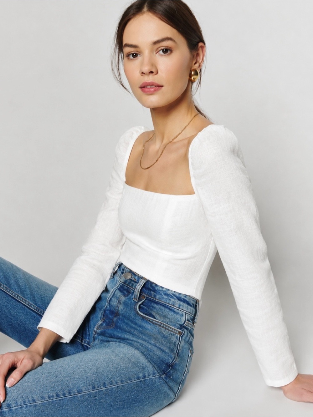 Reformation Khloe Linen Top 2 White Classic Beach Resort Prairie Boho